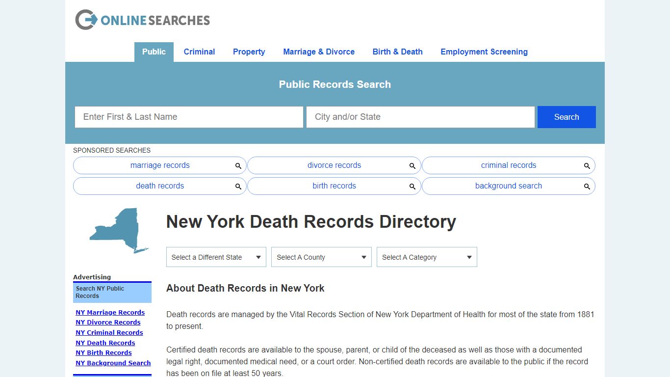 New York Death Records Search Directory - OnlineSearches.com